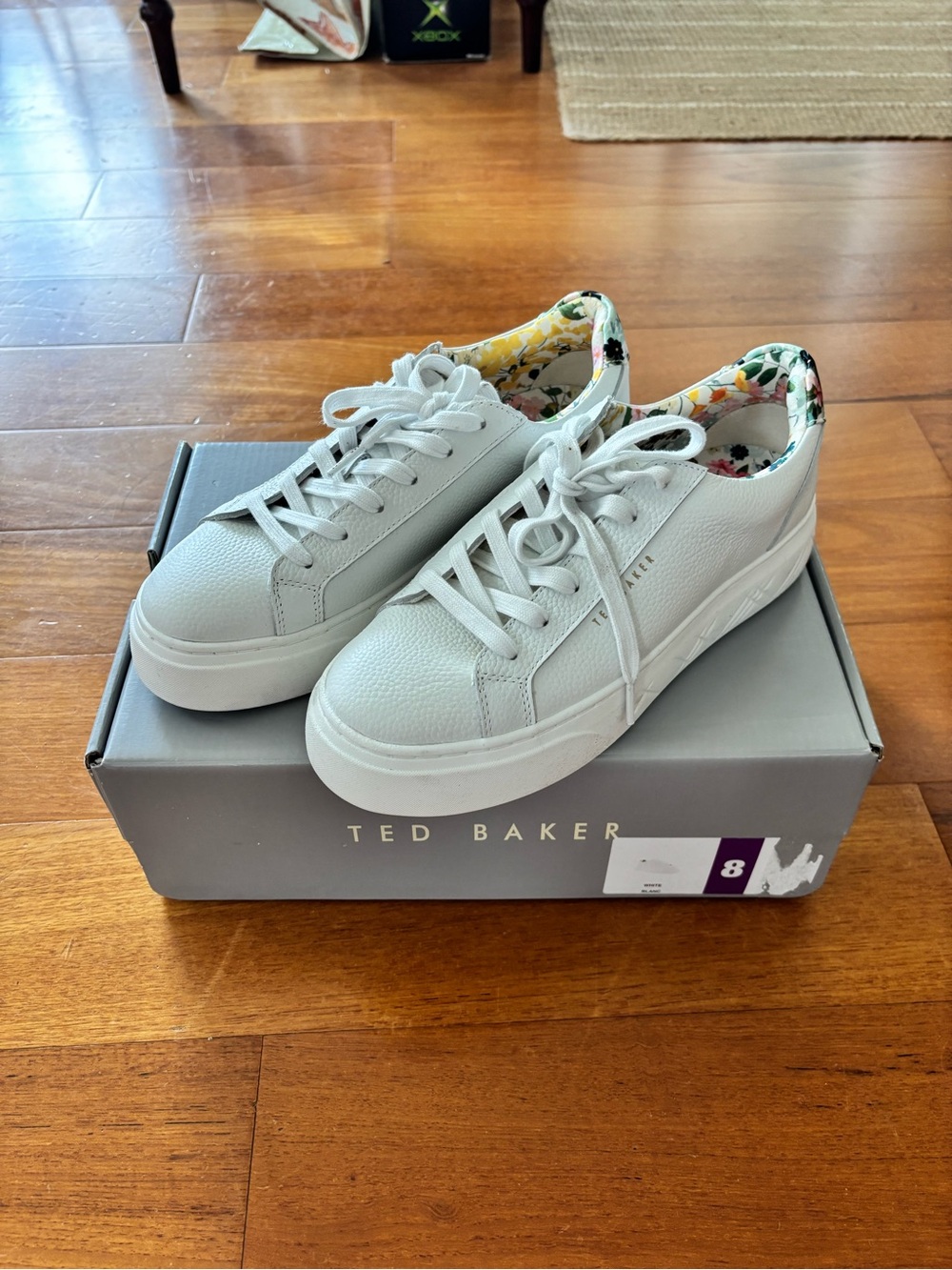 Ted Baker London Maisie Leather Floral Platform Sneakers White Size 8